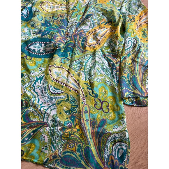 Brooks Brothers Womens Paisley Print Tunic Top XS Green Blue Yellow - Picture 2 of 6